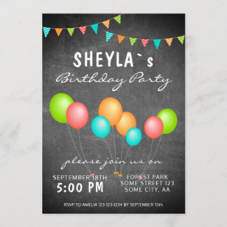 Niedliche Ballon Chalkboard Geburtstagsparty Einladung