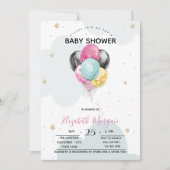 Niedliche Ballons, Sterne, Wolken Einladung (Vorderseite)