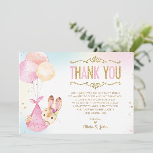 Niedliche Balloons Girl Babydusche Sprinkle Dankeskarte (Stehend Vorderseite)