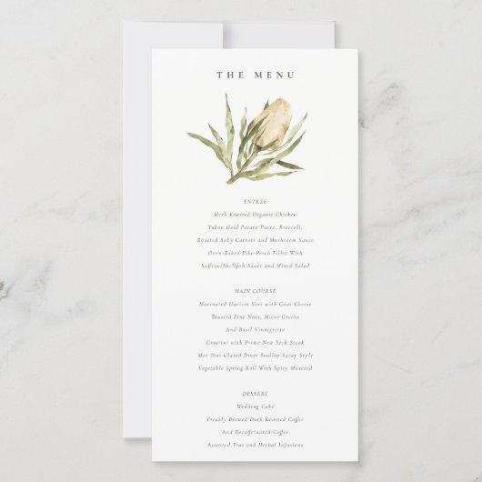 Niedliche Banksia Floral Wedding Menu Card Dankeskarte (Vorderseite)
