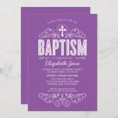 NIEDLICHE BAPTISM elegante Wirbel kühne violett li Einladung (Vorne/Hinten)