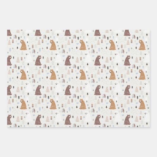 Niedliche Bären im Holzmuster Geschenkpapier Set (Vorderseite 2)