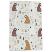 Niedliche Bären im Holzmuster Mittlere Geschenktüte (Vorderseite)