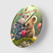 Niedliche Bären in der Liebe umarmen einander Runde Wanduhr (Winkel)