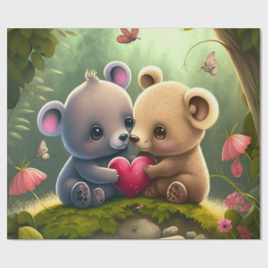 Niedliche Bären in Lieben Geschenkpapier (Flach)