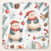 Niedliche Bären Kiefer und Ornamente Rote frohe We Rechteckiger Pappuntersetzer (Vorderseite)