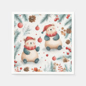 Niedliche Bären Kiefer und Ornamente Rote frohe We Serviette (Vorderseite)