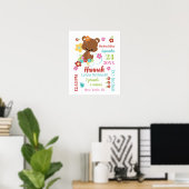 Niedliche Bären und Blume Baby Girl Birth Record S Poster (Heimbüro)
