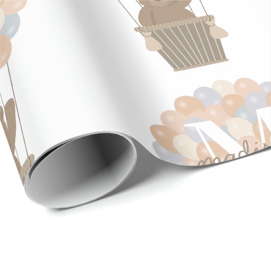 Niedliche Bärenballons Monogramm Geschlecht Neutra Geschenkpapier (Rolleneckpunkt)