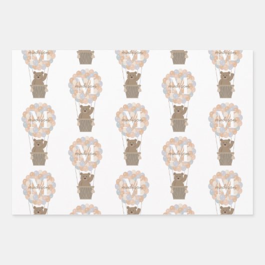 Niedliche Bärenballons Monogramm Geschlecht Neutra Geschenkpapier Set (Vorderseite 3)