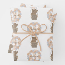 Niedliche Bärenballons Monogramm Geschlecht Neutra Geschenkpapier Set