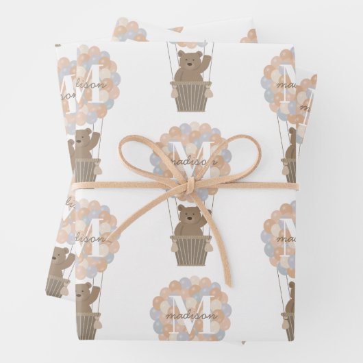 Niedliche Bärenballons Monogramm Geschlecht Neutra Geschenkpapier Set (Beispiel)