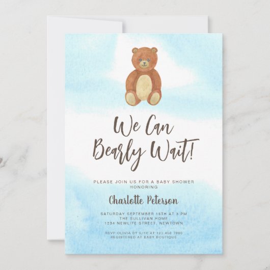 Niedliche Bärendusche Einladung (Vorderseite)