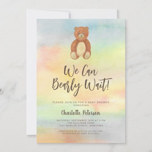 Niedliche Bärendusche Einladung (Vorderseite)