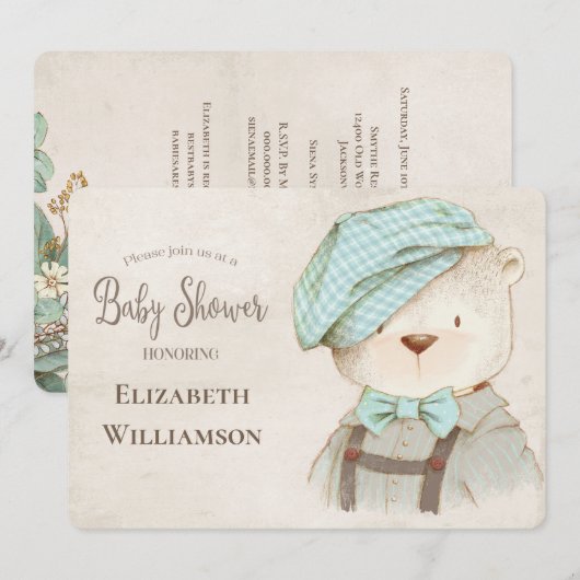 Niedliche Bärendusche Einladung (Vorne/Hinten)