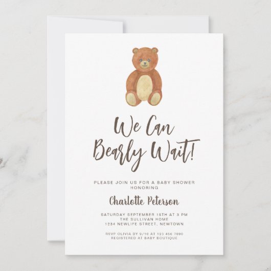 Niedliche Bärendusche Einladung (Vorderseite)