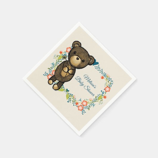 Niedliche Bärendusche und Blumenkleider Serviette (Ecke)