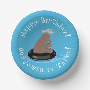 Niedliche Bärenfische personalisiert Geburtstag Pappteller