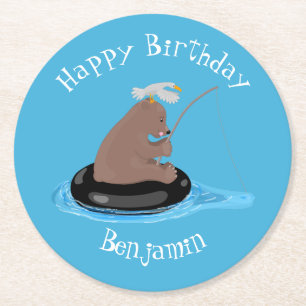 Niedliche Bärenfische personalisiert Geburtstag Runder Pappuntersetzer
