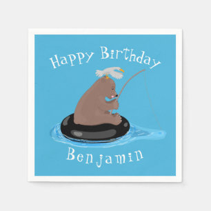 Niedliche Bärenfische personalisiert Geburtstag Serviette