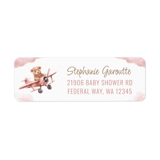 Niedliche Bärenflugzeug Rosa Girl-Rücksendeadresse (Vorne)