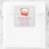 Niedliche Bärenfront im Red Scarf Business Quadratischer Aufkleber (Tasche)