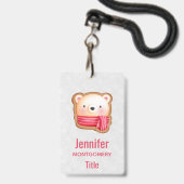 Niedliche Bärenfront Red Scarf & Rosy Cheeks Weihn Ausweis (Back with Lanyard)