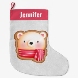 Niedliche Bärenfront Red Scarf & Rosy Cheeks Weihn Großer Weihnachtsstrumpf