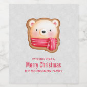 Niedliche Bärenfront Red Scarf & Rosy Cheeks Weihn Weinetikett (Einzelnes Label)