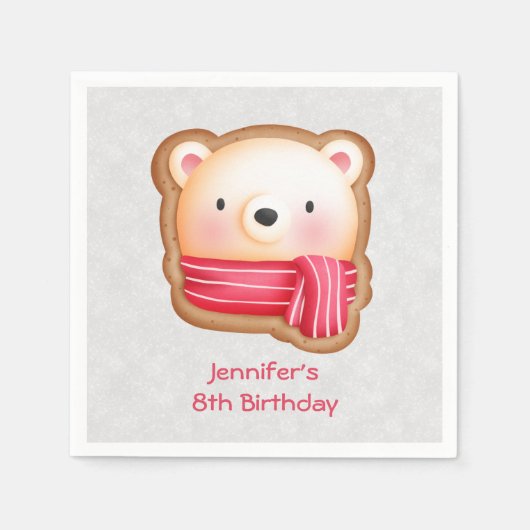 Niedliche Bärenfront Roter Scarf & Rosy Cheeks Geb Serviette (Vorderseite)