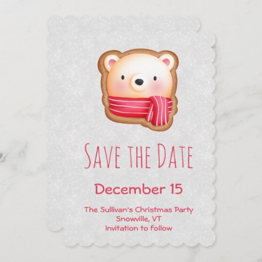 Niedliche Bärenfront Roter Scarf & Rosy Cheeks Save The Date (Vorne/Hinten)