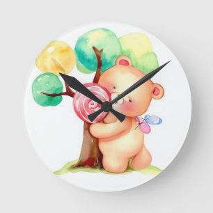 Niedliche Bärenhalterung Kinderzimmer Runde Wanduhr