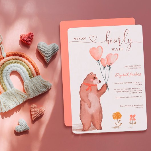 Niedliche Bärenherzen Babydusche Einladung