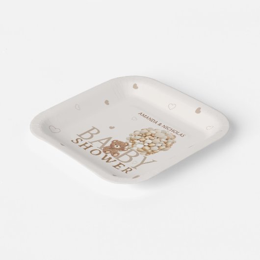 Niedliche Bärenherzen Beige hellbraune Babydusche Pappteller (Gewinkelt)
