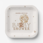 Niedliche Bärenherzen Beige hellbraune Babydusche Pappteller (Vorderseite)