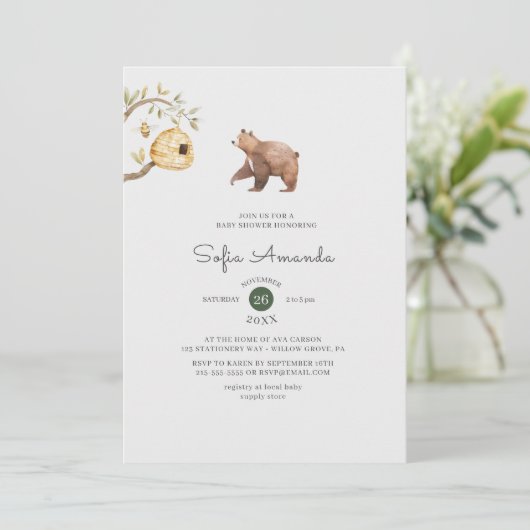 Niedliche Bärenholzdusche Einladung (Stehend Vorderseite)