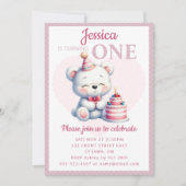 Niedliche Bärenkinder zum 1. Geburtstag Einladung (Vorderseite)