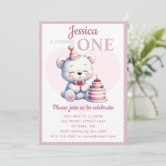 Niedliche Bärenkinder zum 1. Geburtstag Einladung (Stehend Vorderseite)