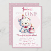 Niedliche Bärenkinder zum 1. Geburtstag Einladung (Vorne/Hinten)
