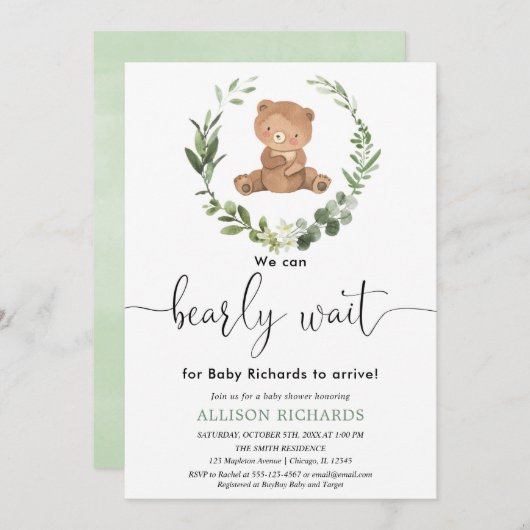 Niedliche Bärennacht Einladung (Vorne/Hinten)