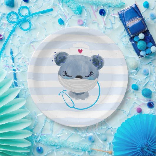 Niedliche Bärennahrung mit Schutzmaske Pappteller (Party)