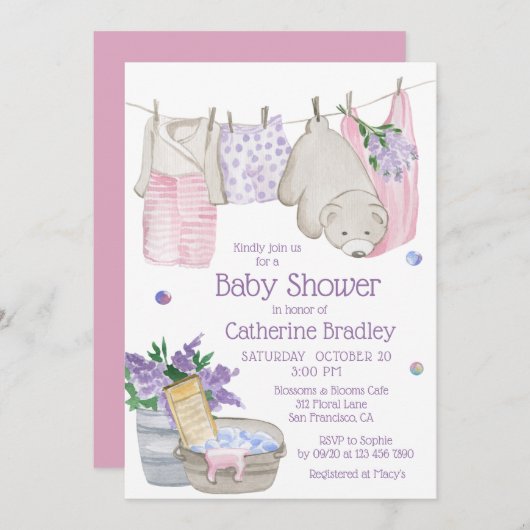 Niedliche Bärenwaschtage Wasserfarben Kinderdusche Einladung (Vorne/Hinten)