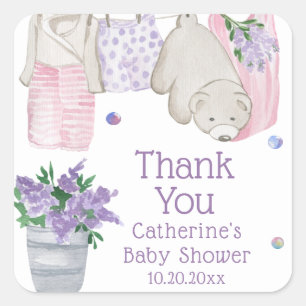 Niedliche Bärenwaschtage Wasserfarben Kinderdusche Quadratischer Aufkleber