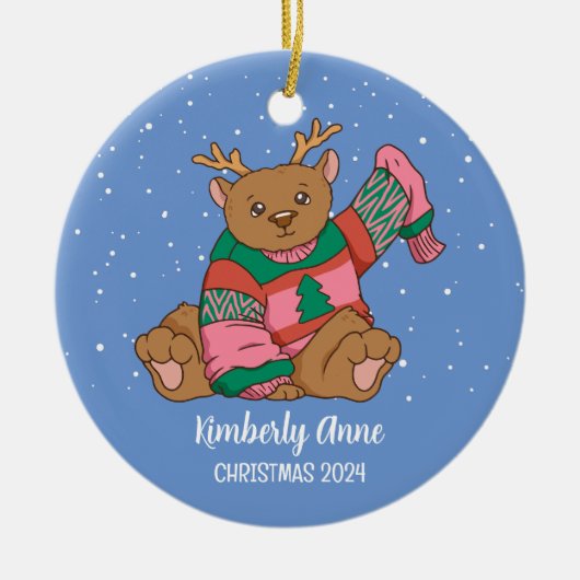 Niedliche Bärenweihnachtsferien Keramik Ornament (Vorne)