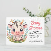 Niedliche Barn Cow Babydusche Einladung (Stehend Vorderseite)