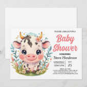 Niedliche Barn Cow Babydusche Einladung (Vorne/Hinten)