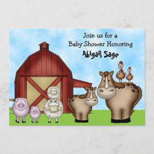 Niedliche Barnyard Farm Animal Baby Shower Einladu Einladung