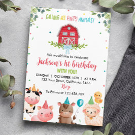Niedliche Barnyard Farm Animals 1. Geburtstag Einl Einladung