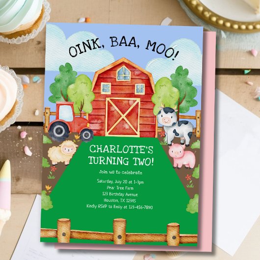 Niedliche Barnyard Farm Animals 2. Geburtstag Einl Einladung