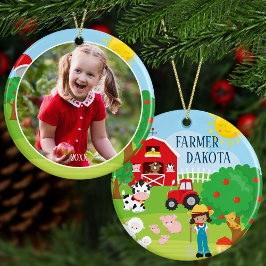 Niedliche Barnyard Tiere, Bauer Girl Foto Weihnach Keramik Ornament